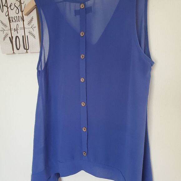 Lo Posh Women's Size Small Blue Ruffle Sleeveless Blouse - Picture 4 of 9